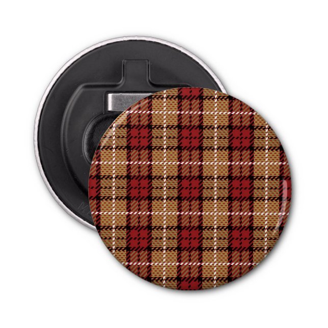 Abrebotellas Tela escocesa del pixel en rojo y oro (Anverso)