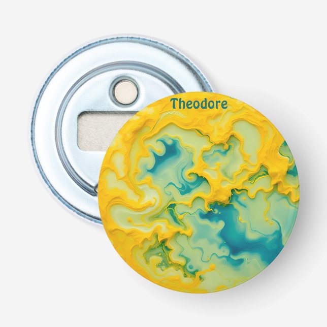 Abrebotellas THEODORE ~ Sombras de Aqua amarillo azul 3D ~ (Anverso)