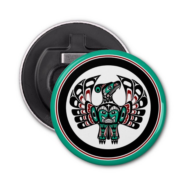 Abrebotellas Thunderbird negro rojo nativo americano (Anverso)