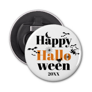Abrebotellas Tipografía feliz de Halloween con elementos vintag