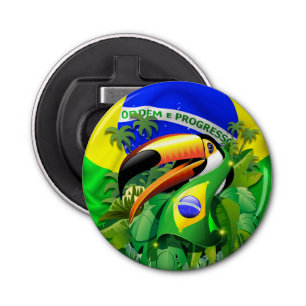 Abrebotellas Toco Toucan con bandera de Brasil