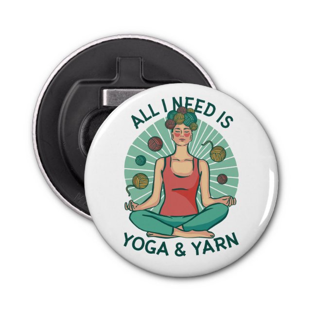 Abrebotellas Todo lo que necesito es yoga y frases de yarne (Anverso)