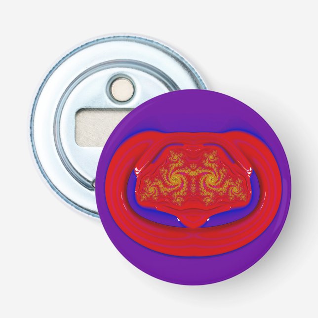 Abrebotellas Tonos de azul violeta rojo y amarillo fractal 3D ~ (Anverso)