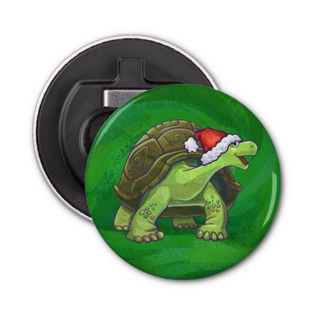 Abrebotellas Tortoise en Santa Hat en Green (Anverso)