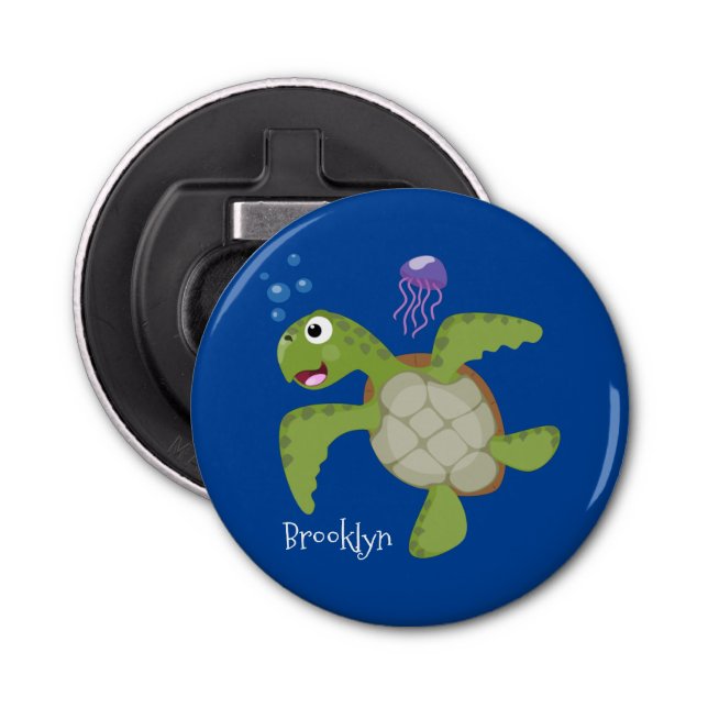 Abrebotellas Tortuga marina verde suave feliz ilustracion perso (Anverso)