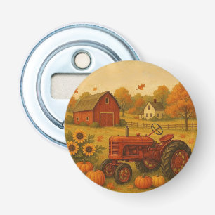 Abrebotellas Tractor clásico de otoño feliz y granja