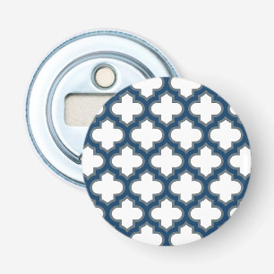 Abrebotellas Trellis azul blanco y naval, Entramado, Quatrefoil