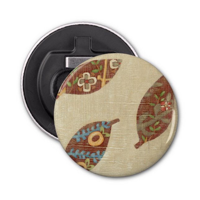 Abrebotellas Tres hojas en el fondo de lino de la textura (Anverso)