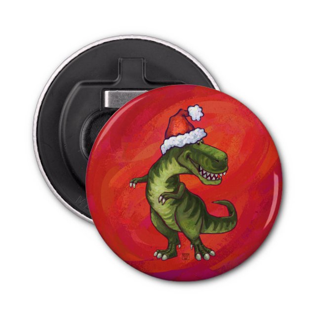 Abrebotellas TRex Dino en Santa Hat en Red (Anverso)