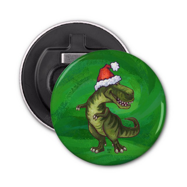 Abrebotellas TRex en Santa Hat en Green (Anverso)