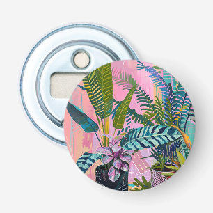 Abrebotellas Tropical pink flamingos set against lush green