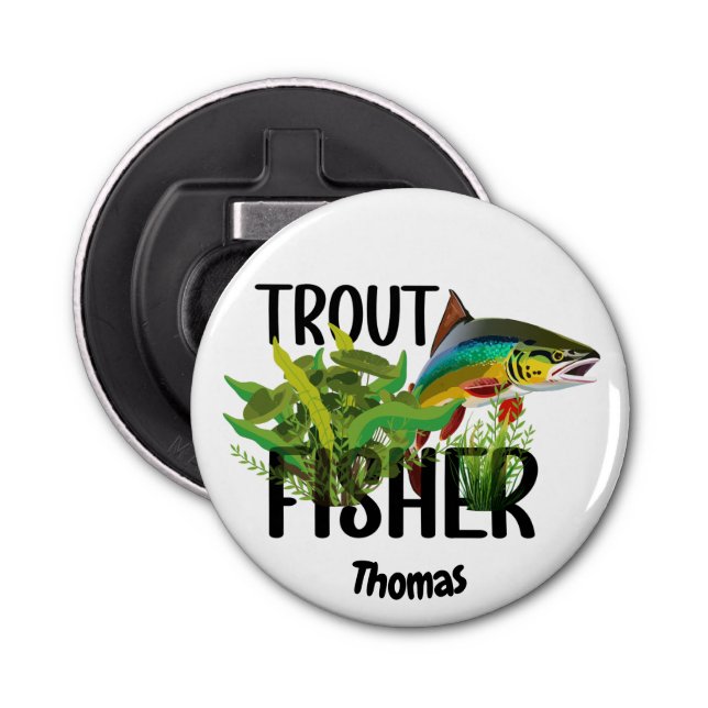 Abrebotellas Trucha Arcoiris Pescadora En Ambiente Natural (Anverso)