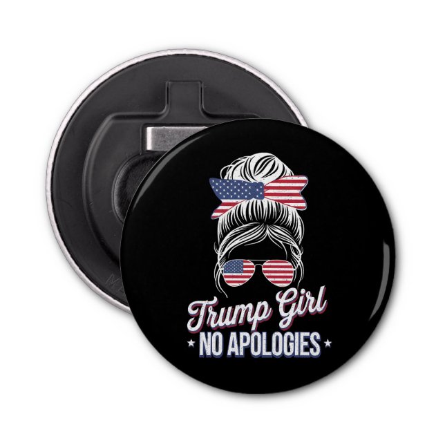 Abrebotellas Trump Chica sin disculpas desordenado Bun Retro Vi (Anverso)