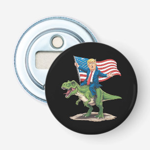 Abrebotellas Trump montando dinosaurio T Rex USA bandera americ