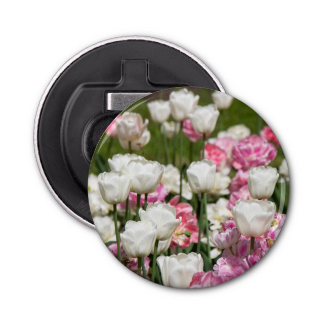 Abrebotellas Tulipanes blancos y rosas brillantes en un día sol (Anverso)