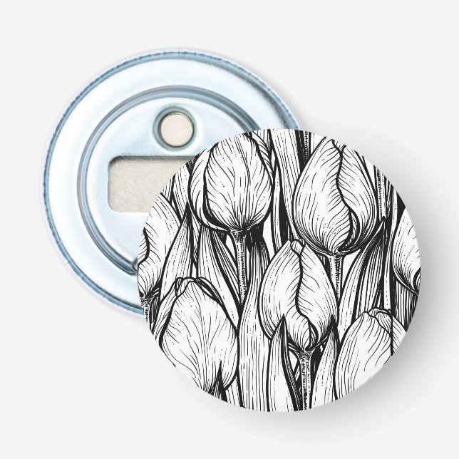 Abrebotellas Tulipanes en blanco y negro (Anverso)