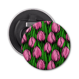 Abrebotellas Tulipanes rosados con hojas verdes