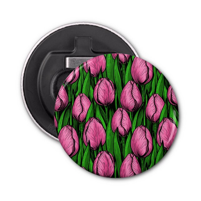 Abrebotellas Tulipanes rosados con hojas verdes (Anverso)