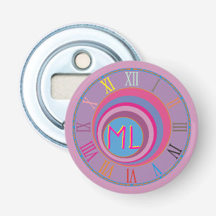 Abrebotellas Tus Iniciales Reloj Arte Color Azul Púrpura Rosa A