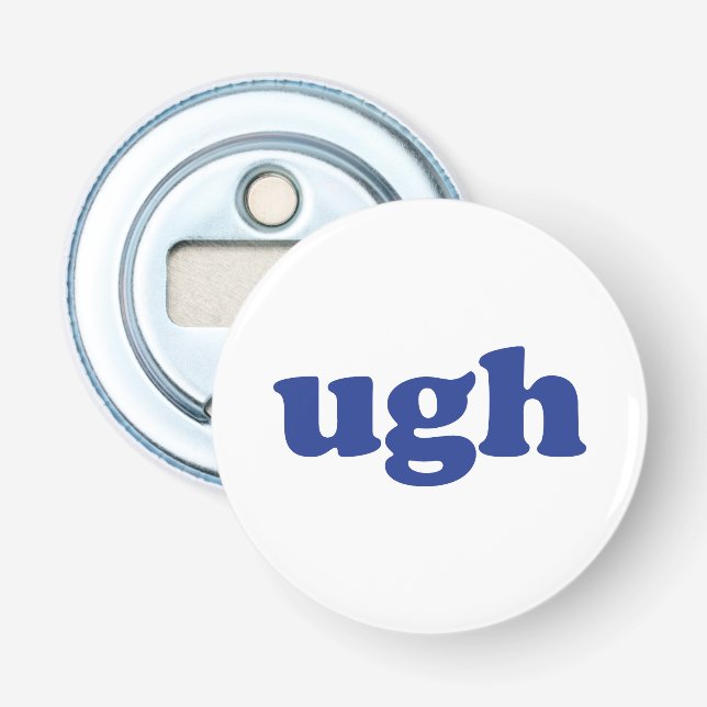 Abrebotellas "Ugh" letras azules blancas (Anverso)