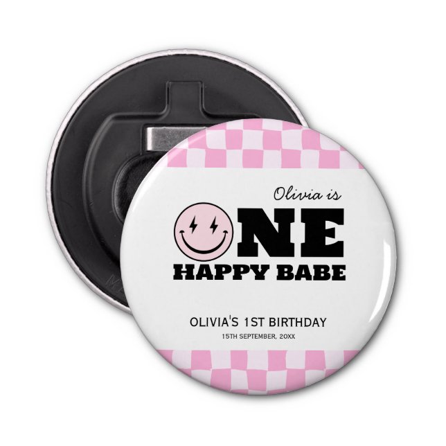 Abrebotellas Un feliz cumpleaños de Babe Pink Checkered (Anverso)