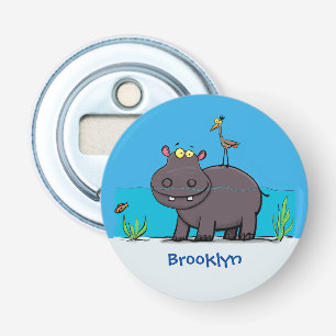 Abrebotellas Un gracioso hipopótamo con personalizado de pájaro