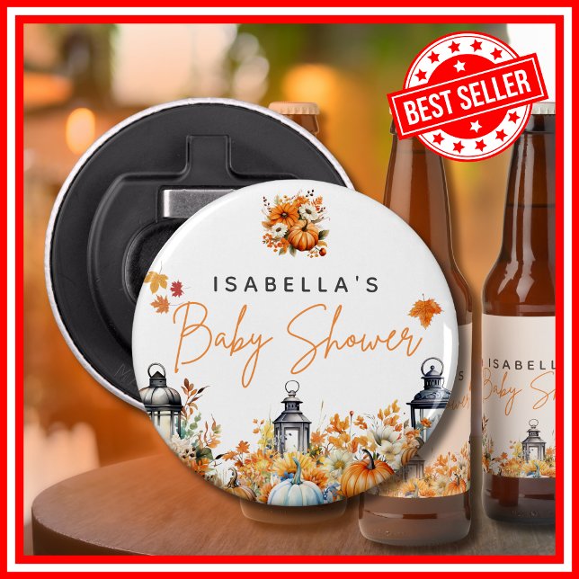 Abrebotellas Un pequeño calabaza cae en el otoño de Baby Shower (A Little Pumpkin is on the Way Fall Autumn Floral Baby Shower Bottle Opener )