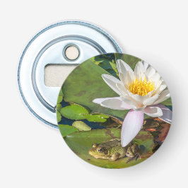 Abrebotellas Una rana bajo una flor de nenúfar