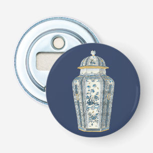 Abrebotellas Urna asiática decorativa en azul y blanco