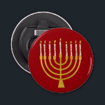 Abrebotellas Velas de Menorah Hanukkah elegantes rojas<br><div class="desc">Relieve metalizado de oro falso menorah velas para su celebración de Hanukkah. Ilustracion menorah caprichoso con estrellas blancas cubiertas de velas celestiales sobre un falso atril de velas menorah dorado. La minimalista menorah elegante estrella Hanukkah ilustró regalos de diseño y productos de papel.</div>