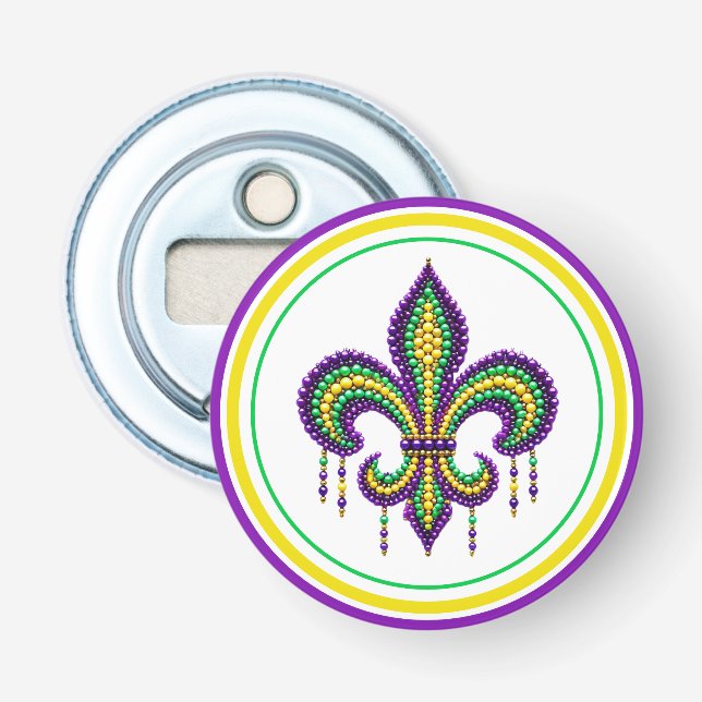 Abrebotellas Verde morado Mardi Gras fleur de lis (Anverso)