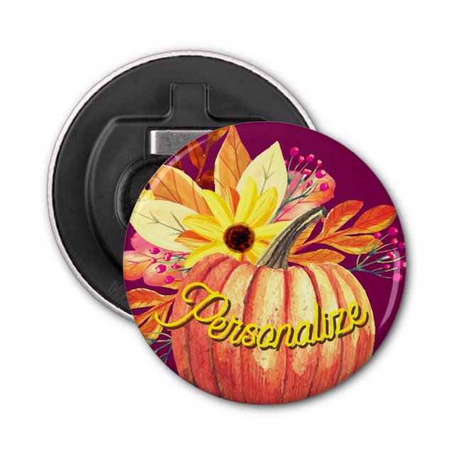 Abrebotellas Vino morado naranja de calabaza floral de otoño (Anverso)