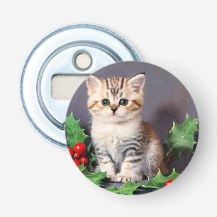 Abrebotellas Vintage Christmas Kitten and Holly