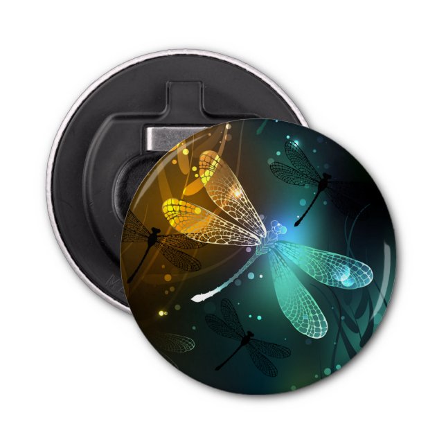 Abrebotellas Vuelo de libélula luminosa verde (Anverso)