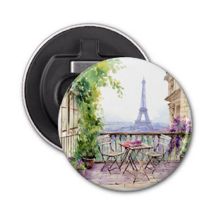 Abrebotellas Watercolor Eiffel Tower Paris Café Francés