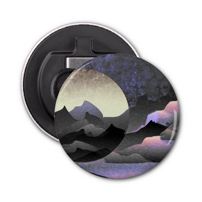 Abrebotellas Whimsical Moon and Mountains Art (Anverso)