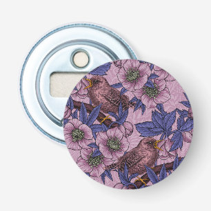 Abrebotellas Wren y hellebore, rosa y violeta