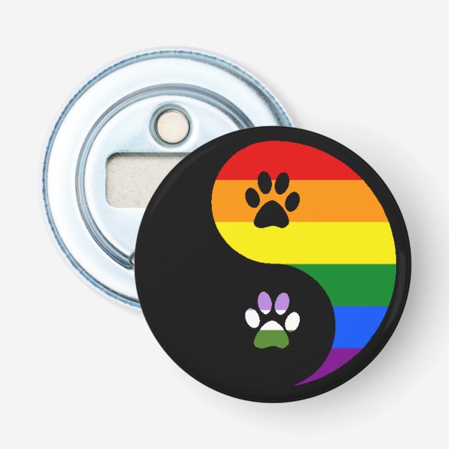 Abrebotellas Yin-Yang Genderqueer Button Bottle Opener (Anverso)
