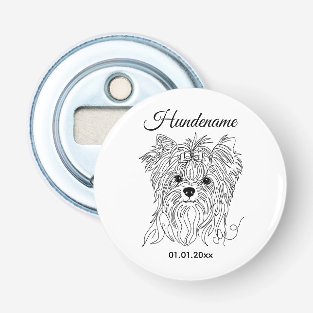 Abrebotellas Yorkshire Terrier one line art customizable dog (Anverso)