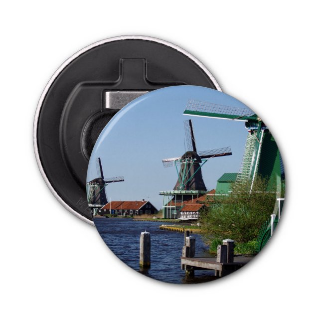 Abrebotellas Zaanse Schans Molinos Holandeses en verde y blanco (Anverso)