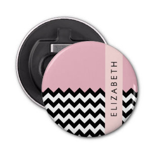 Abrebotellas Zigzag negro y blanco, chevron, rosado, tu nombre