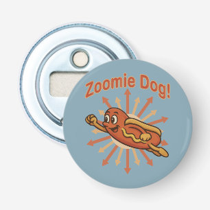 Abrebotellas Zoomie Dog Flying Hot Dog Personalizado - Fun Retr