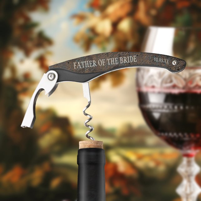 Abridor de frascos de casquillo de vino favorito d (Wine corkscrew bottle opener featuring a grunge metallic design - father of the bride - wedding)