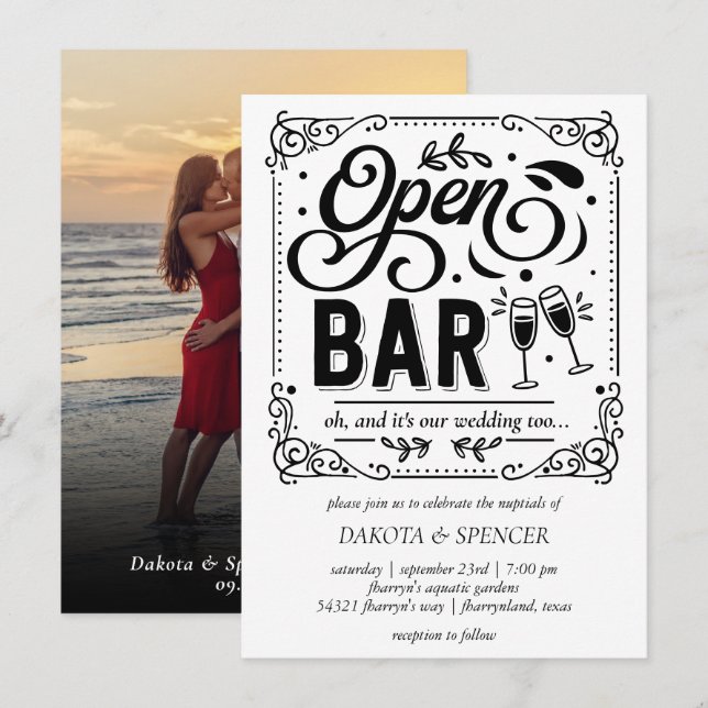 Abrir barra (y Boda) | Invitación simple de fotogr (Anverso / Reverso)