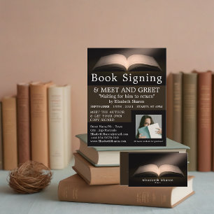 Abrir libro, escribir publicidad de firma de libro
