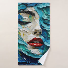 Abstract art painting female face ocean waves