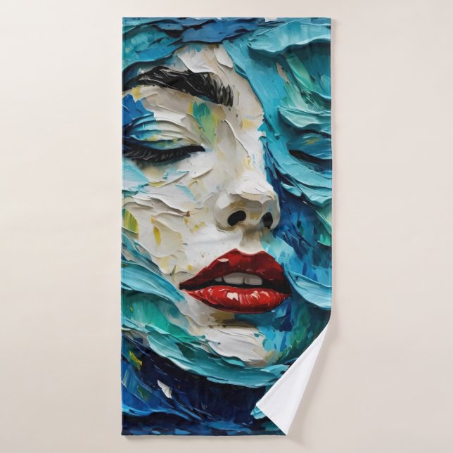 Abstract art painting female face ocean waves (Toalla de baño)