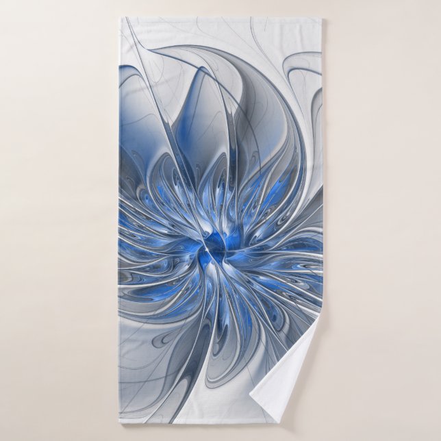 Abstract Blue Gray Watercolor Fractal Art Flower (Toalla de baño)