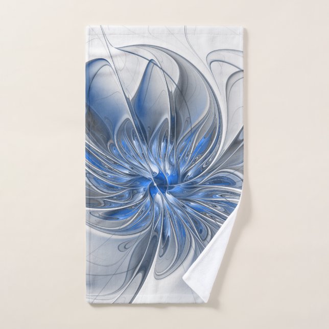 Abstract Blue Gray Watercolor Fractal Art Flower (Toalla de mano)