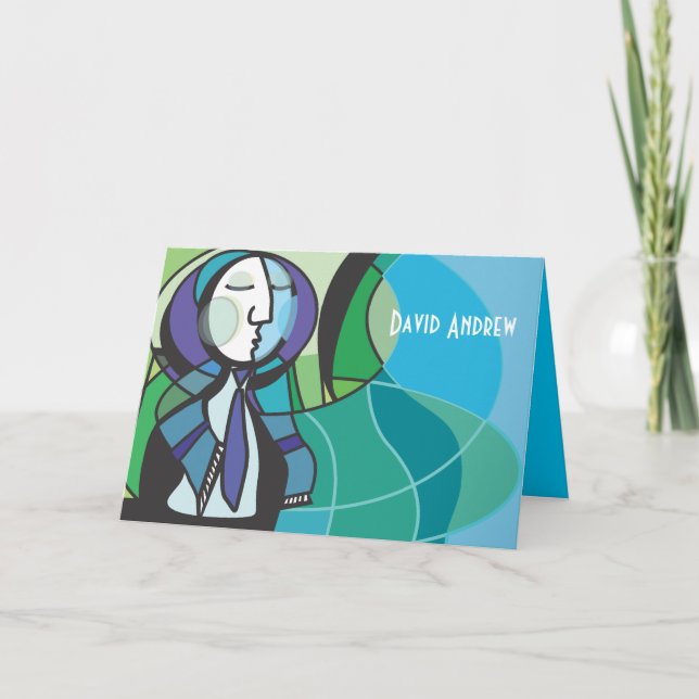 Abstract Boy Tallis Bar Mitzvah thank you card (Anverso)